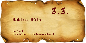 Babics Béla névjegykártya